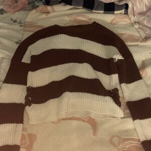 Elegant Brown and Cream Striped Sweater